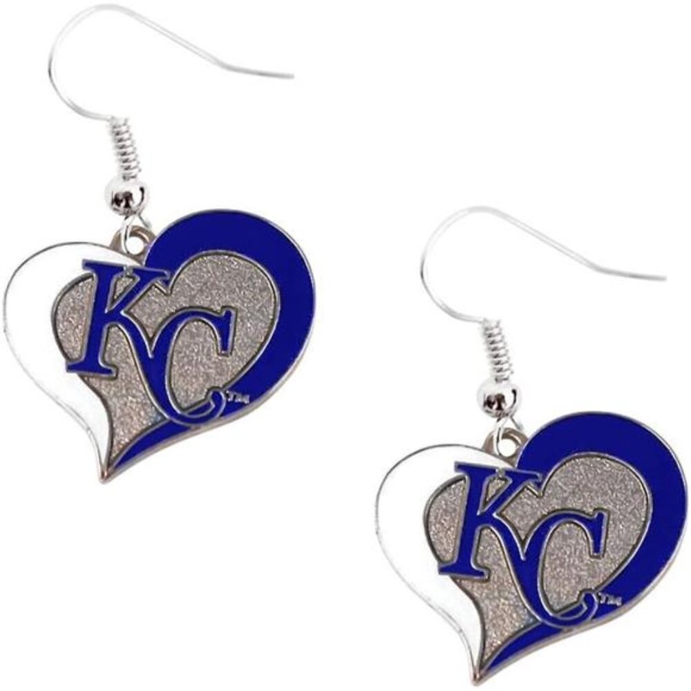 New Kansas City Royals KC MLB Swirl Heart‎ Dangle Logo Earring Set